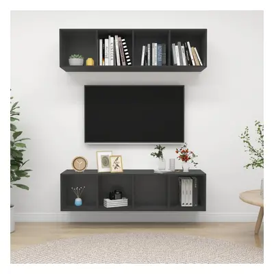 vidaXL 2x Wall Mounted TV Cabinets Grey Chipboard Hifi Stand Unit Living Room