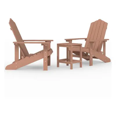 vidaXL Garden Adirondack Chairs with Table HDPE Brown Patio Outdoor Armchair