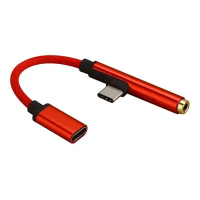 (Red) Degree Type-C to 3.5mm Audio Earphone Adapter Nylon Braided Cable 15cm