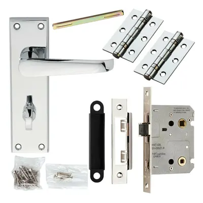 Door Handle & Bathroom Lock Pack Chrome Victorian Straight x 43mm Backplate