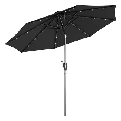 Outsunny Garden Parasol Outdoor Tilt Sun Umbrella LED Light Hand Crank Black