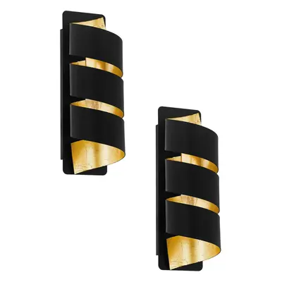 2 PACK Wall Light Colour Black Gold Vertical Spiral Metal Shade Bulb E14 1x40W