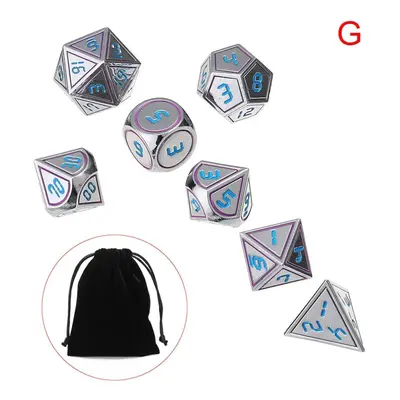 () 7Pcs Double Color Polyhedral Metal Game Dices Kit Children Digital Education Number Entertian