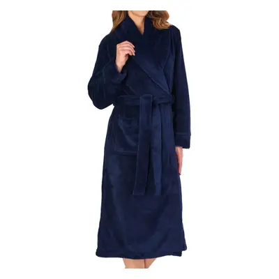 (Navy, Small - UK 10/12) Slenderella Womens Shawl Collar Waffle Detail Fleece Dressing Gown