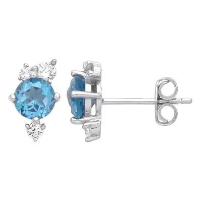 Jewelco London Ladies Rhodium Plated Sterling Silver Swiss Blue CZ Frozen Icycle Cluster Stud Ea