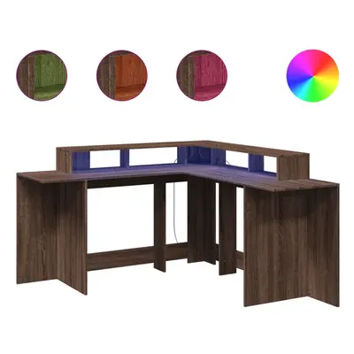 vidaXL Desk with LED Lights Writing Working Table Brown Oak Engineered Wood