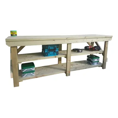 (8ft, Standard Legs) Wooden Workbench Indoor/Outdoor With Double Shelf