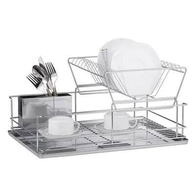 FurnitureXtra Stainless Steel Dish Drainer with Drip Tray and Cutlery Holder (2 Tier Steel)