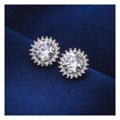 2.4ct D Moissanite Stud Earrings Sterling Silver 7MM Moisanite Diamond Ear Studs Prong Platinum 