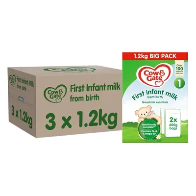 Cow & Gate First Infant Baby Milk Powder Formula, from Birth, 1.2K (Pack of 3)