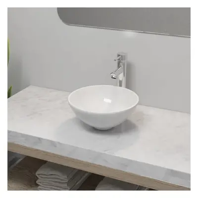 vidaXL Bathroom Basin with Mixer Tap Ceramic Round White Above Counter Sink