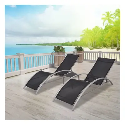 vidaXL Sun Lounger Set Piece Aluminium Black with Table Patio Lounge Bed