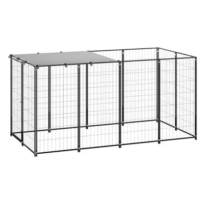 vidaXL Dog Kennel Black Steel Puppy Enclosure Outdoor Dog Supplies Runs Cage