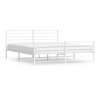 (white, x cm/with headboard & footboard) vidaXL Metal Bed Frame with Headboard Bed Base Mattress