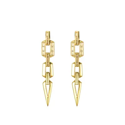 Jewelco London 14k Gold-plated Silver White Baguette CZ Torpedo Octagon Link Chain Drop Earrings