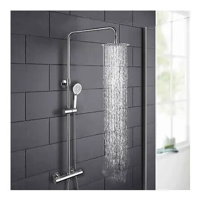 HELEN MODERN SLIM ROUND THERMOSTATIC DUAL CONTROL RISER SHOWER MIXER TWIN HEAD