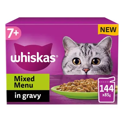 144 x 85g Whiskas 7+ Mixed Menu Senior Wet Cat Food Pouches in Gravy