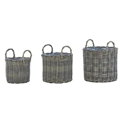 Set of PE Rattan Plant Pot Baskets Taupe NIKITI