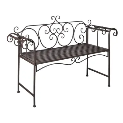 Metal Brown Garden Bench Scroll-patterned Detailing Backrest Weatherproof