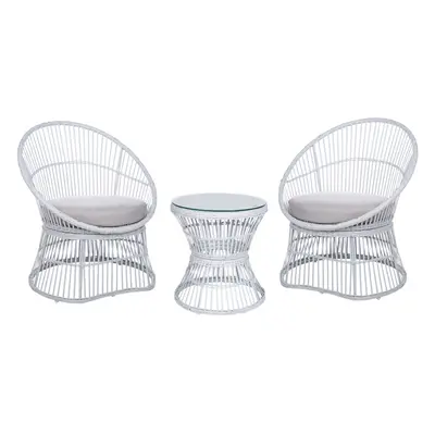 Bistro Set with Cushion MESYNA PE Rattan White