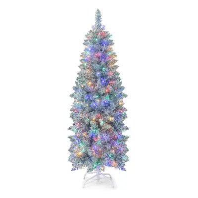 5FT Pre-Lit Christmas Tree Hinged Pencil Xmas Tree W/ LED Lights