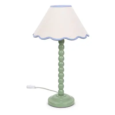 ValueLights Bobbins Sage Green Table Lamp Blue Scallop Shade & Bulb