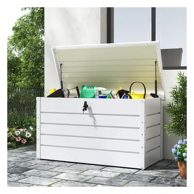 350L Metal Lockable Garden Storage Box Patio Waterproof Box, White