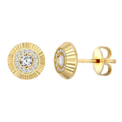 Jewelco London Unisex Solid 9ct Yellow Gold White Round Brilliant Cubic Zirconia Fluted Sunburst