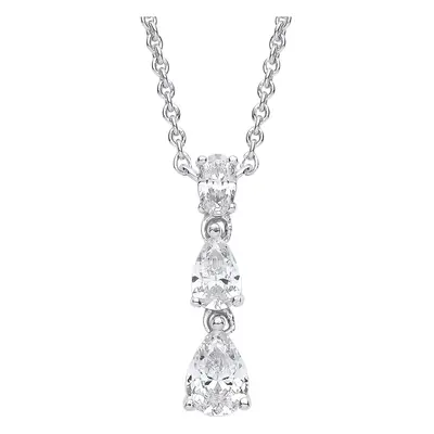 Jewelco London Ladies Sterling Silver Pear Oval CZ Trilogy Raindrop Cluster Lavalier Necklace + 