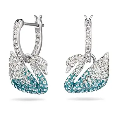 Swarovski Iconic Swan hoop earrings, Swan, Blue, Rhodium plated