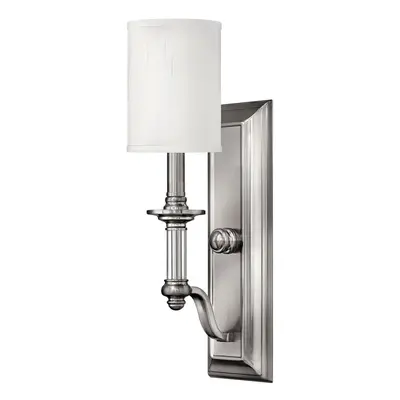 Wall Light Clear Glass Column White Fabric Shade Brushed Nickel LED E14 60W