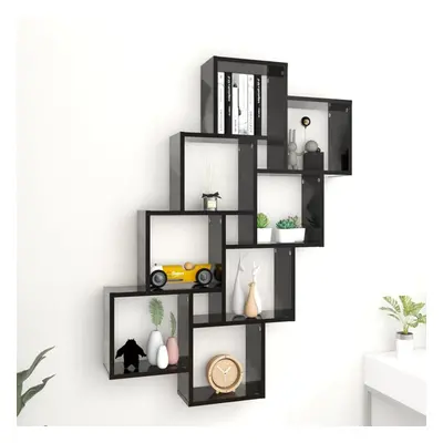 vidaXL Wall Cube Shelf Black Chipboard Wall-Mounted Floating Hanging Shelf