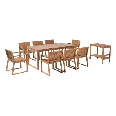 Dining Set for with a Trolley SASSARI Acacia Wood 180x90x75 cm Light Wood