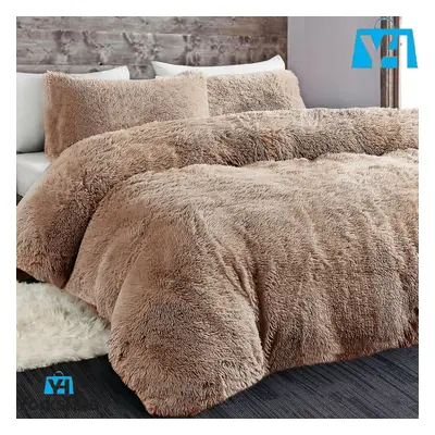 (King (230cm x 220cm)) Cuddly Bear Fleece Faux Fur Duvet Cover Set Fluffy Warm Fuzzy Cozy Mink C