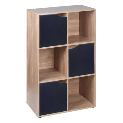 (6 Cube - Oak, Black) Cube Wooden Bookcase Shelving Shelves Unit Wood