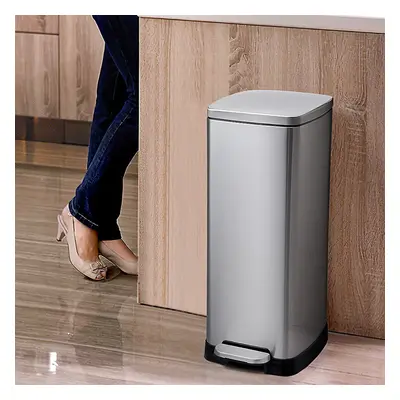 (30L) High Capacity Rubbish Bin Stainless Steel Step Open Trash Can Indoor Recycling Bin