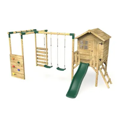 (Playhouse, Swings, Monkey Bars, Deck & 6FT Slide ? Venus, Green) Rebo Children's Orchard 4ft Wo