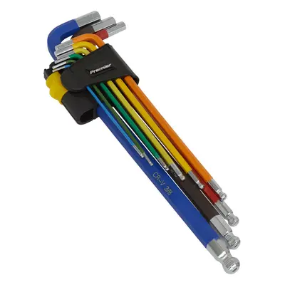 9 Piece Colour Coded Extra-Long Ball-End Hex Key Set - Imperial Sizing