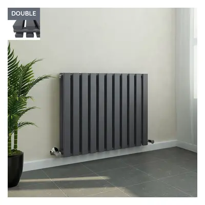 Lulea x 760mm Anthracite Double Rectangular Panel Horizontal Radiator