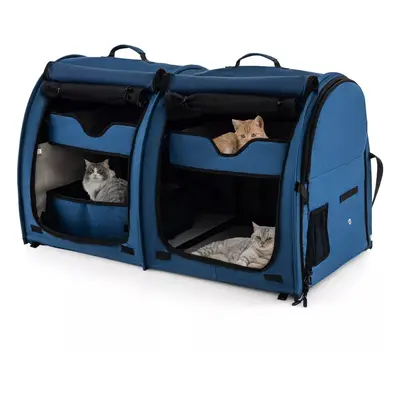 2-In-1 Pet Carrier Twin-compartment Pet Kennel Cat & Dog Travel Crate