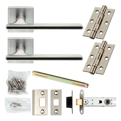 Door Handle & Latch Pack Satin Chrome & Black Inlay Slim Screwless Square Rose