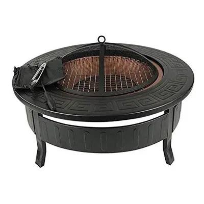 Round Steel Fire Pit With BBQ Grill & Mesh Lid Patio Heater and Barbecue