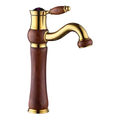 (Titanium Gold, Tall Type) Antique Copper Bathroom Basin Faucet Tap Hot and Cold Water Single Ho