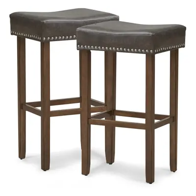 Set of Leather Upholstered 74cm Saddle Stools Bar Height Kitchen Island Stools