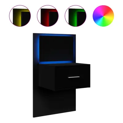 (black, pcs) vidaXL Wall-mounted Bedside Cabinet with LED Lights Bed Table Bed Cabinet