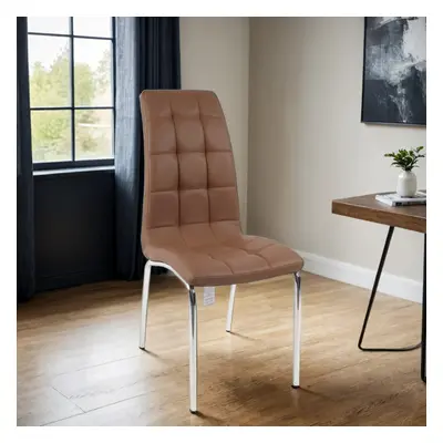 Eterno Faux Leather Luxurious Cappuccino Dining Chair With Silver Legs