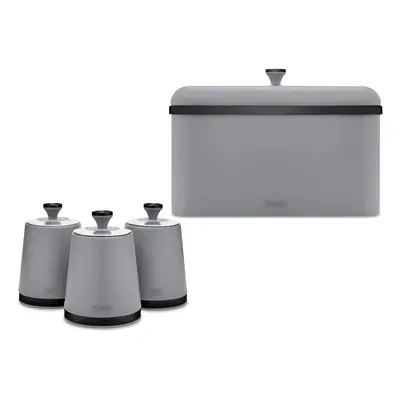 Tower Sera Grey Breadbin & Set of Canisters Matching Storage Set