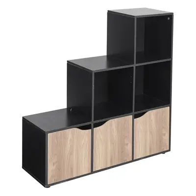 (Black, Oak) Cube Step Storage Bookcase Shelf Unit Doors Wood