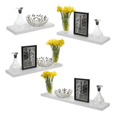 (90x23.5cm, 3) White Floating Wooden Wall Shelves Display Unit