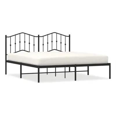 (black, x cm/with headboard) vidaXL Metal Bed Frame Home Bedroom Bed Base Mattress Foundation Be